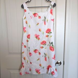 Midi Dress Rickie Freeman for Teri Jon size 4 floral print white cotton ruffle